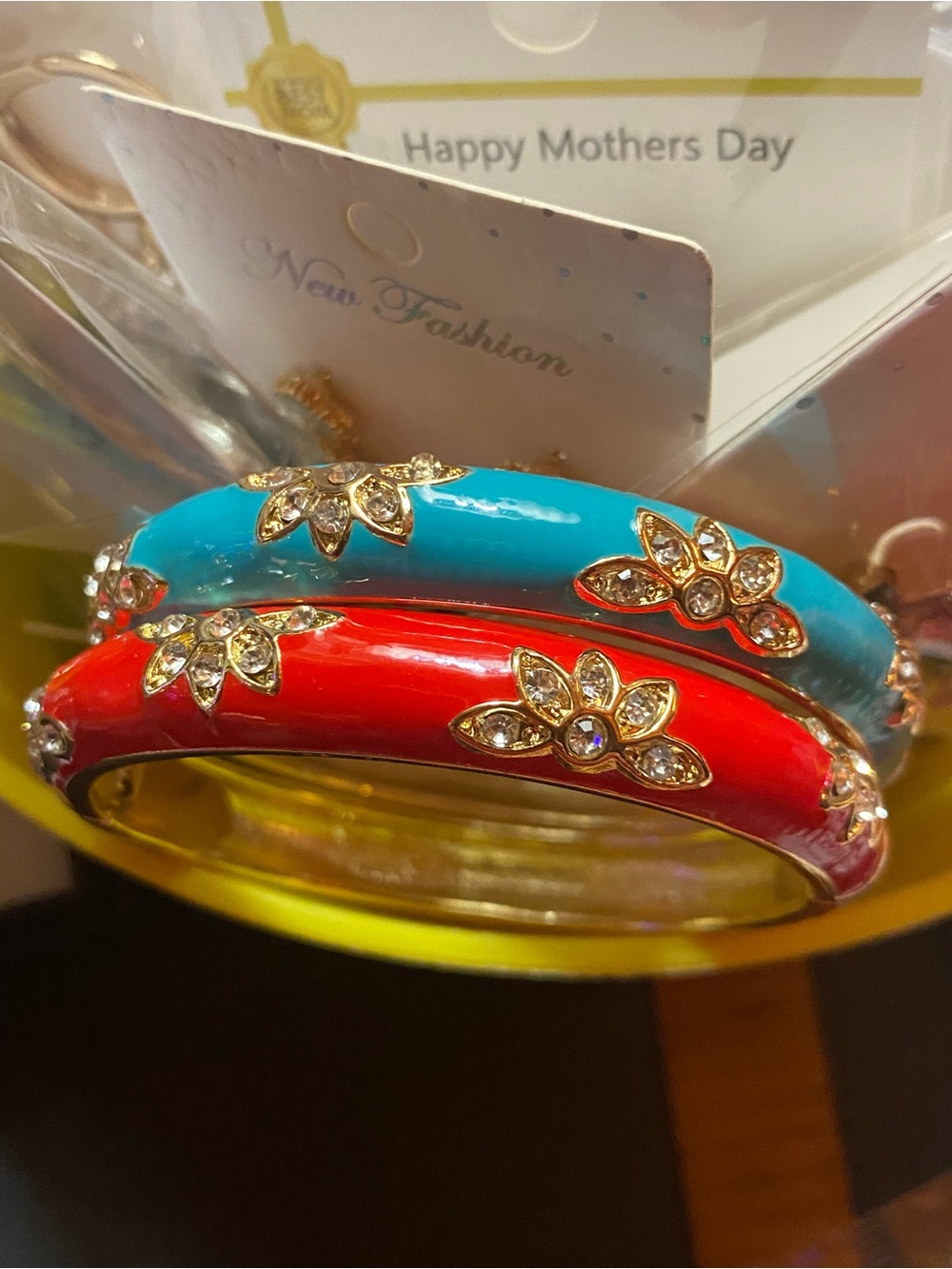 Turquoise and Red Floral Crystal Bangle Set - Women Jewelry